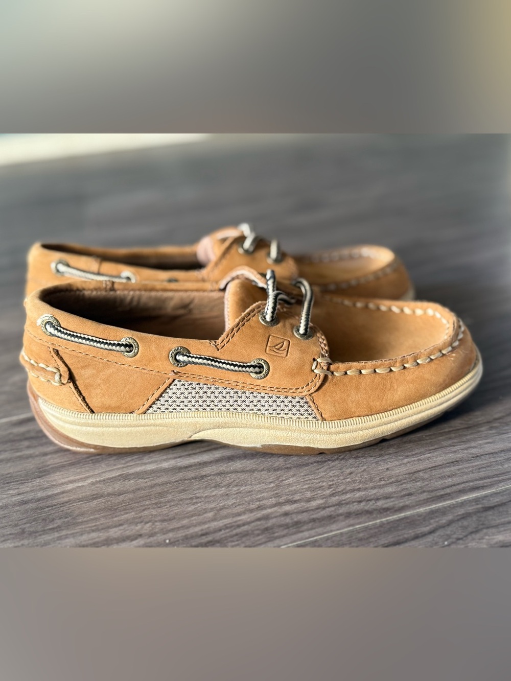 Sperry Chestnut Leather Boat Moccasins with Rope Laces